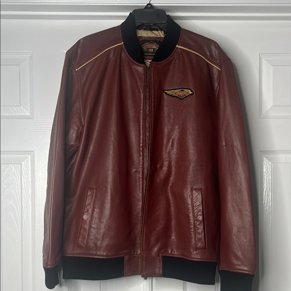 Men's Brick Red Leather HARLEY-DAVIDSON Bomber Jacket